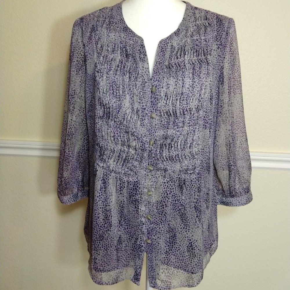 Coldwater Creek Career Blouse Size 8 Gray Purple